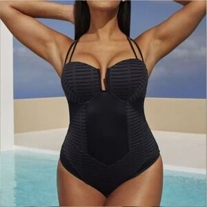 Robyn Lawley Australia Burnout‎ X-Strap Underwire One-Piece Swimsuit Black US 10